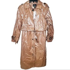 Urban Outfitters Brown PVC Vinyl Belted Women Trench Coat Size: Small